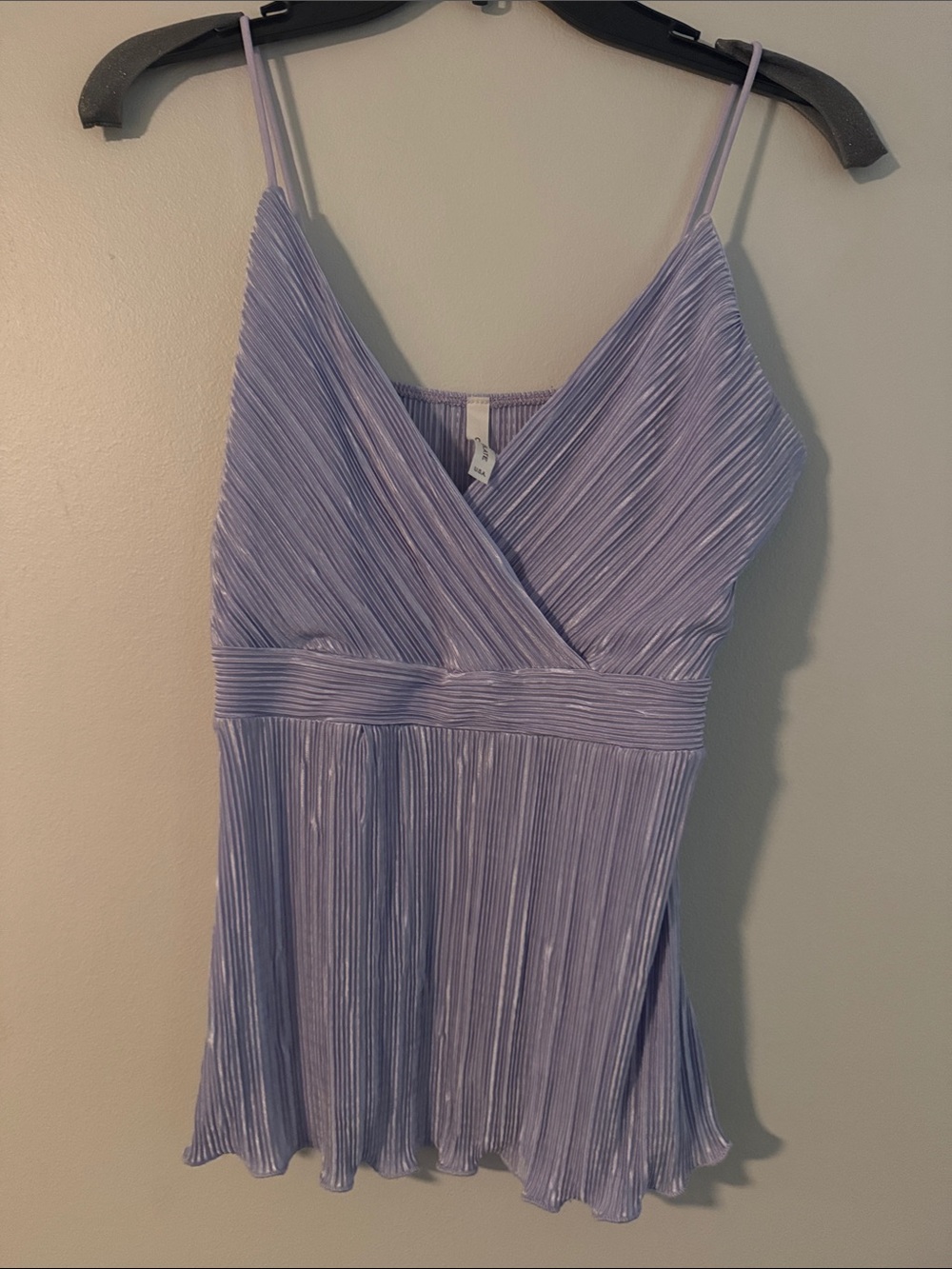 Lavender Pleated V-Neck Spaghetti Strap Tank Top